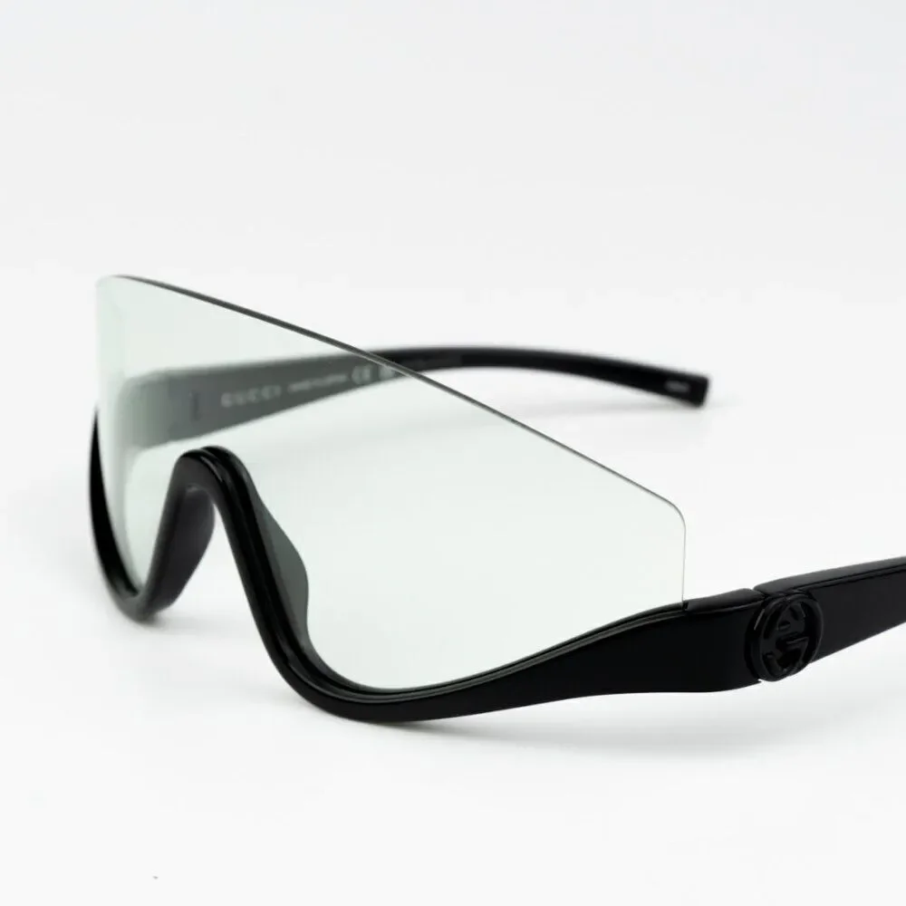 NEW Gucci GG1650S 005 Shiny Black Green Unisex Shield Mask Sunglasses